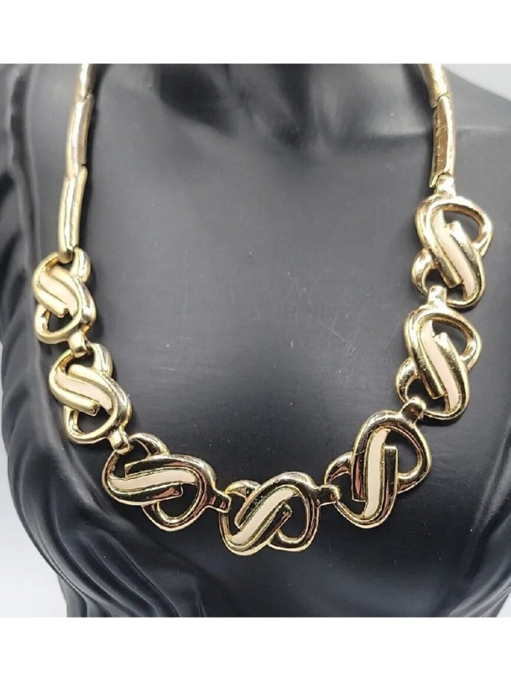 Vtg HR Paris Helena Rubinstein Gold Tone Enamel Interlocking Choker Necklace 16" - Picture 3 of 16